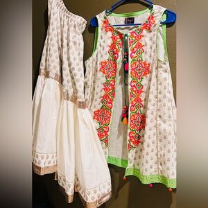 2 pieces Cotton Ghrarra Set with Gotta Work, Thread embroidered, woven tussles.